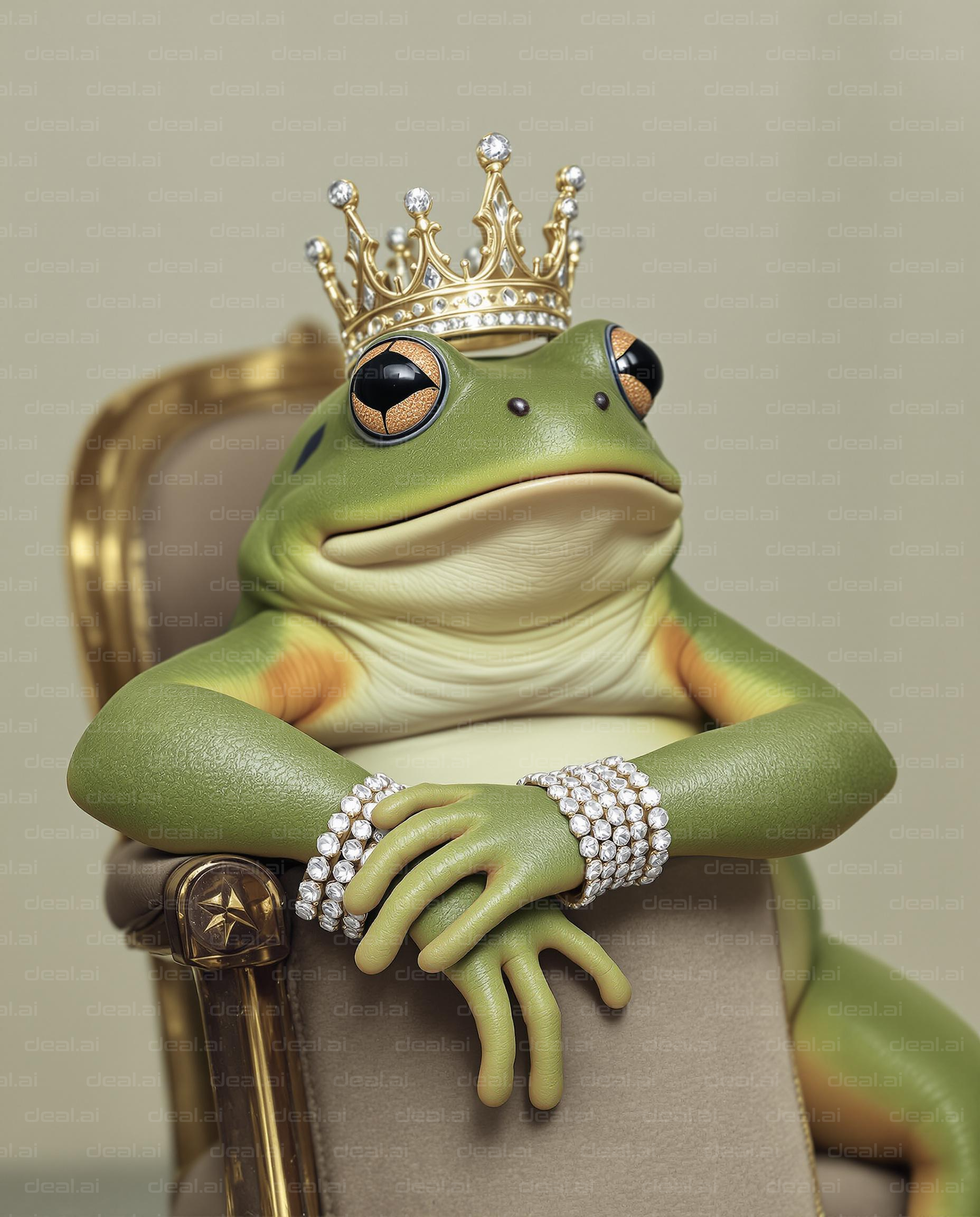 "Regal Frog with Crown and Bling"