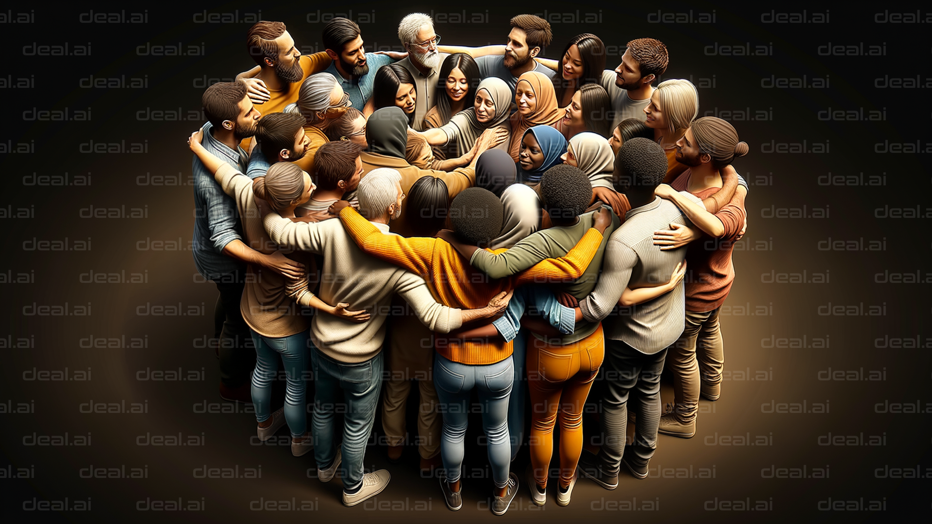 "Diverse Group Embracing Together"