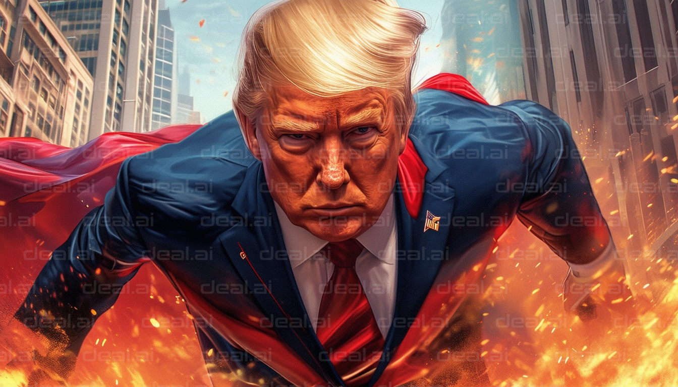 "Superhero in Flaming Cityscape"