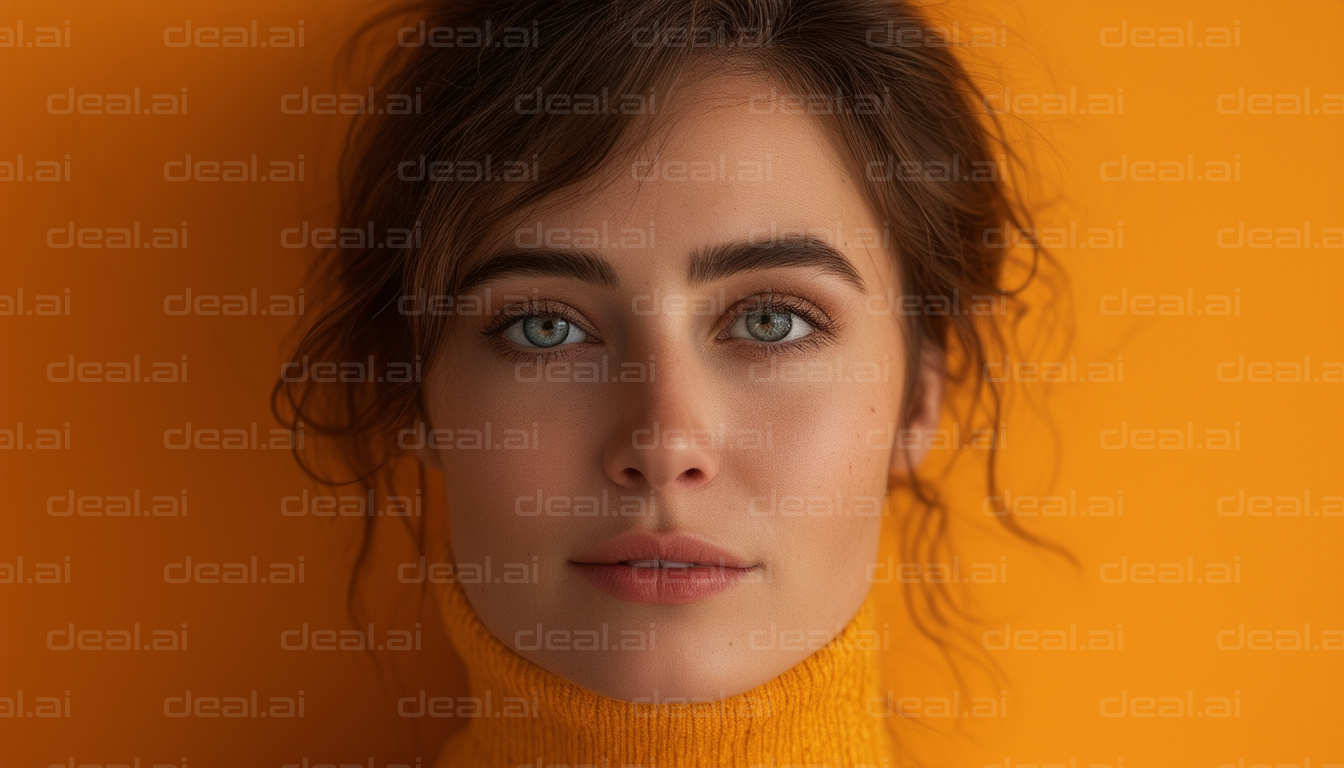 Serene Woman in Orange Background