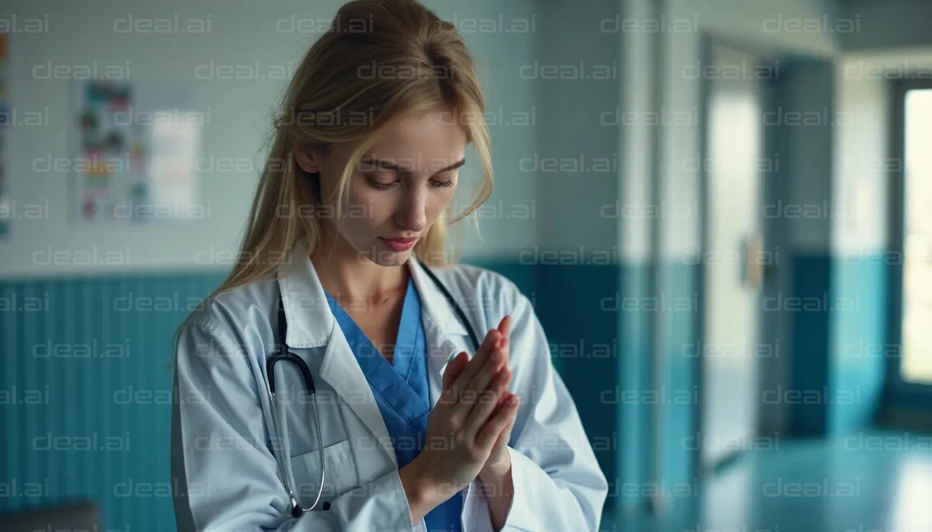 Reflective Doctor in a Hospital Hallway