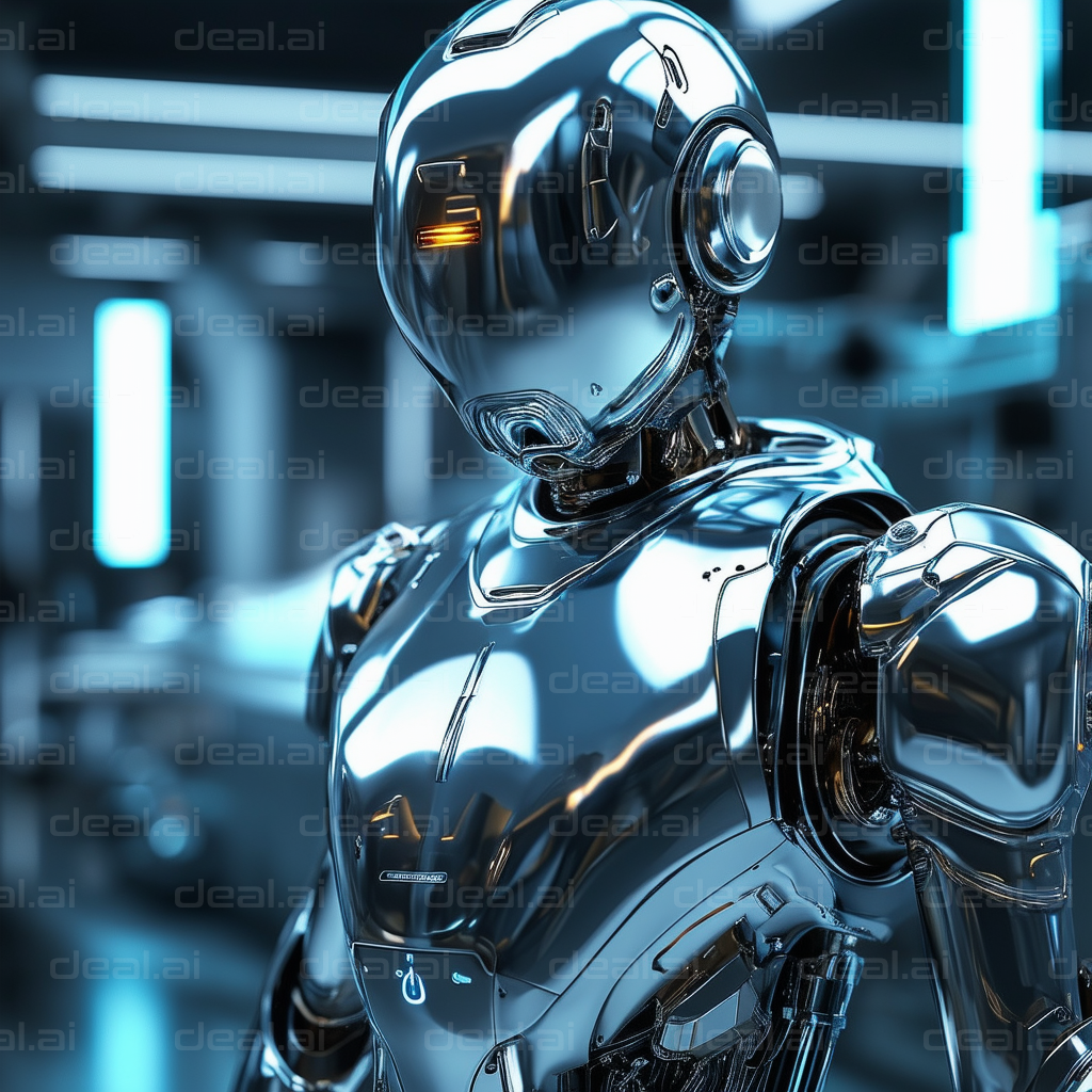 Futuristic Silver Robot in Laboratory