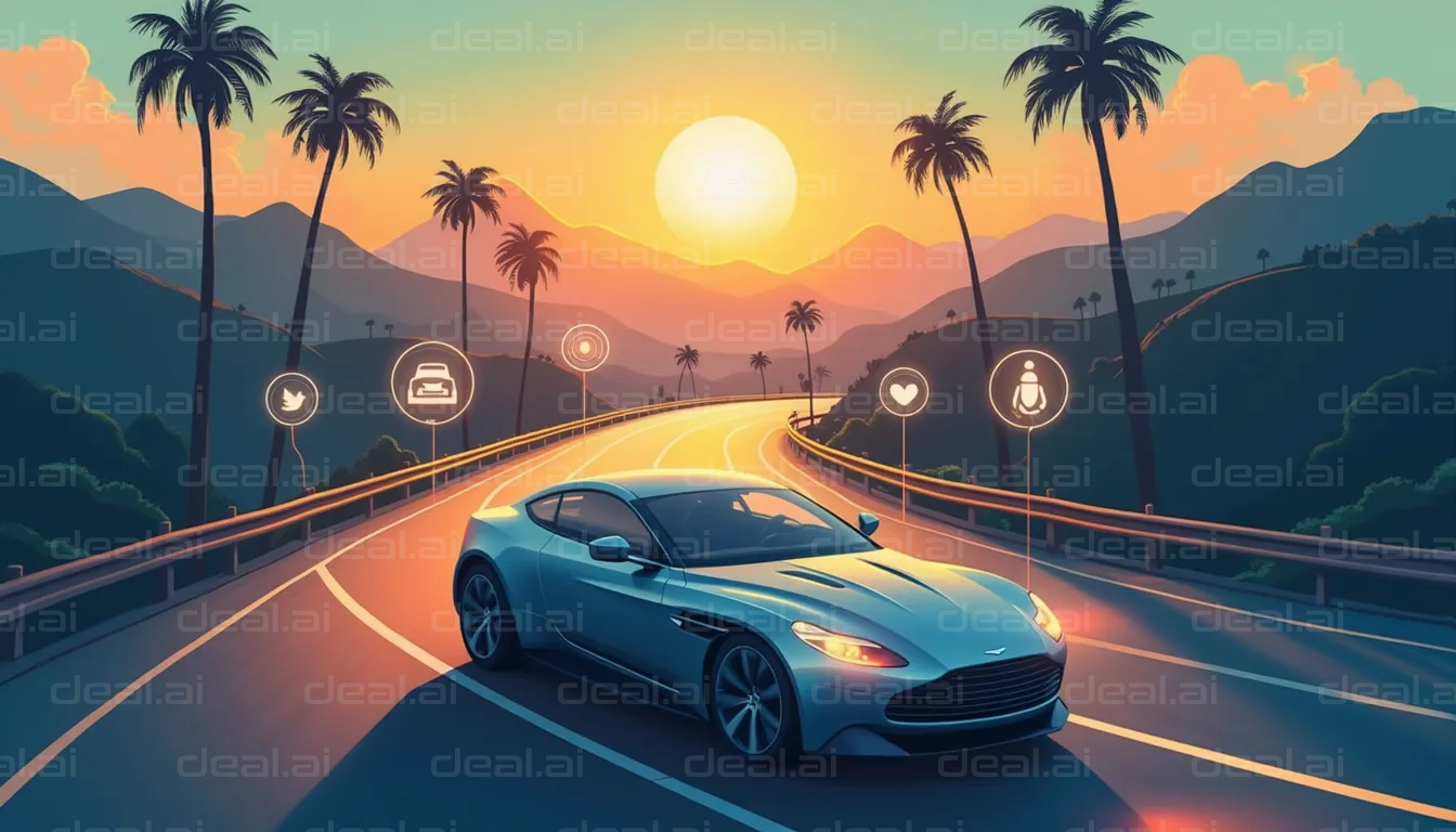 "Luxury Car at Sunset Roadtrip Adventure"