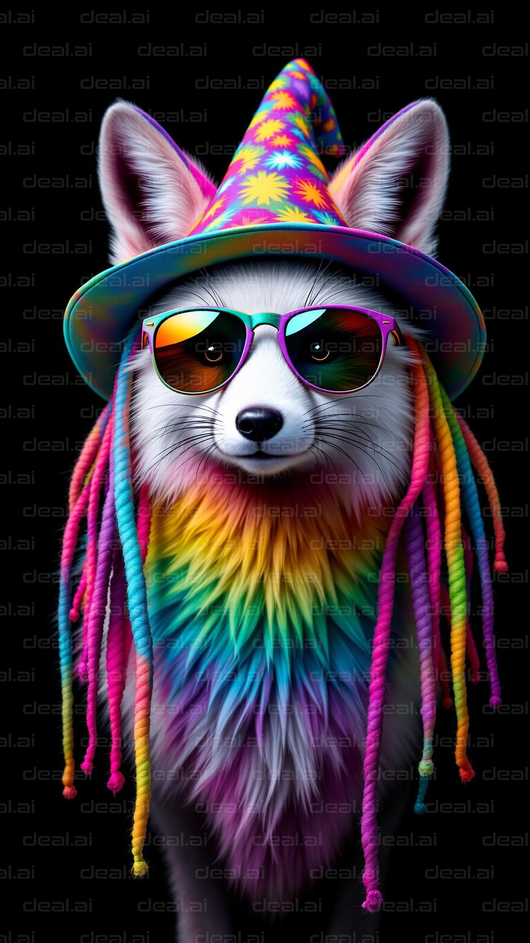 "Rainbow Fox in Funky Attire"