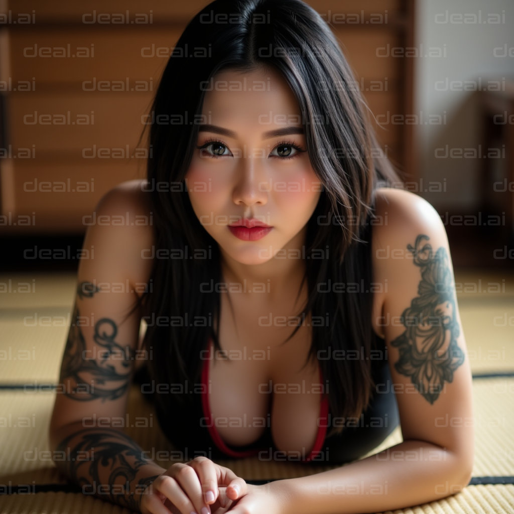 Tattooed Beauty on Tatami Floor