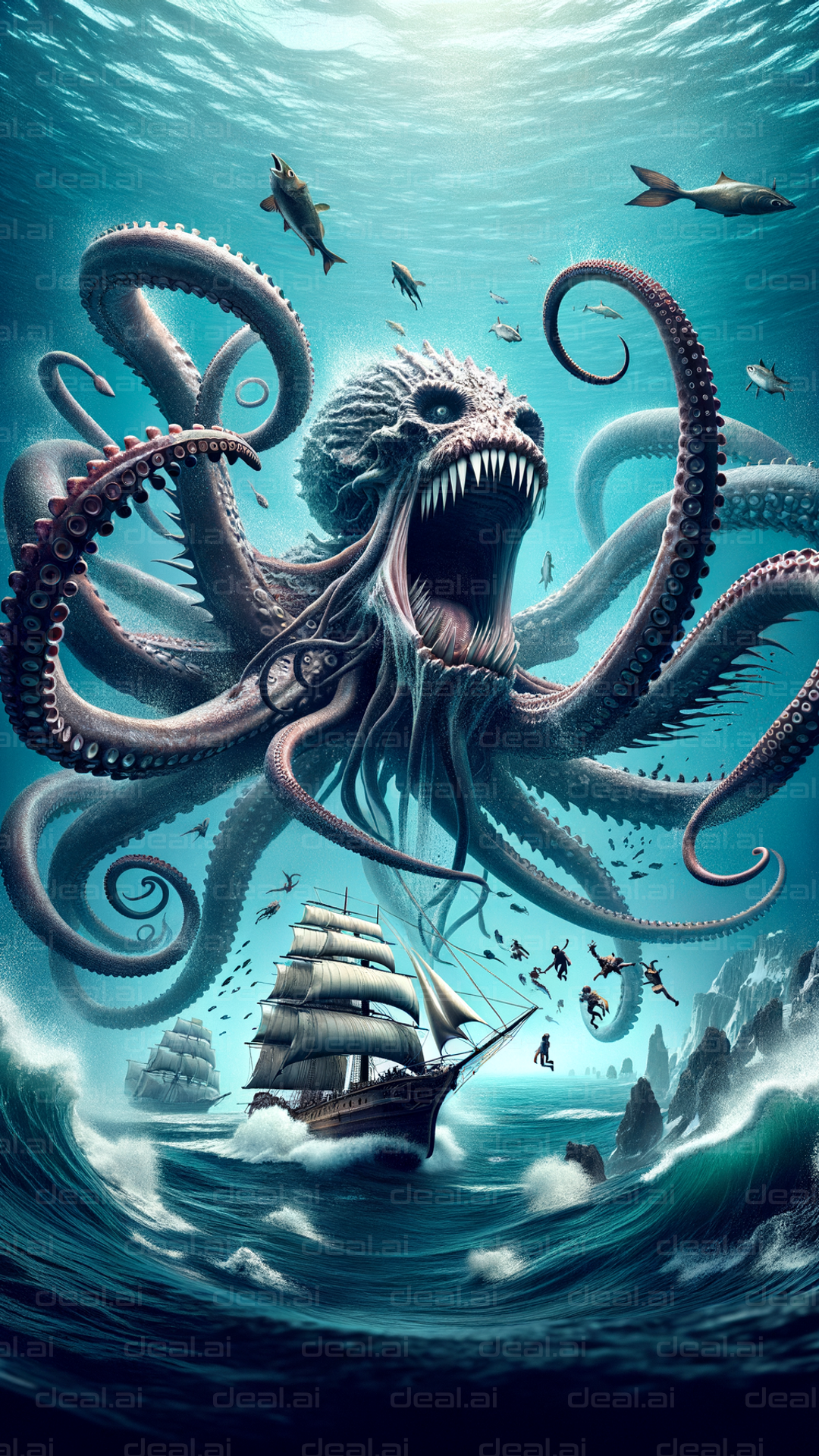 "Epic Sea Battle with Kraken"