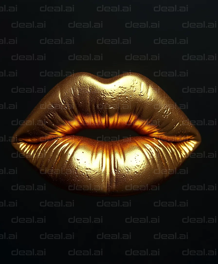 "Golden Lips Against Black Background"