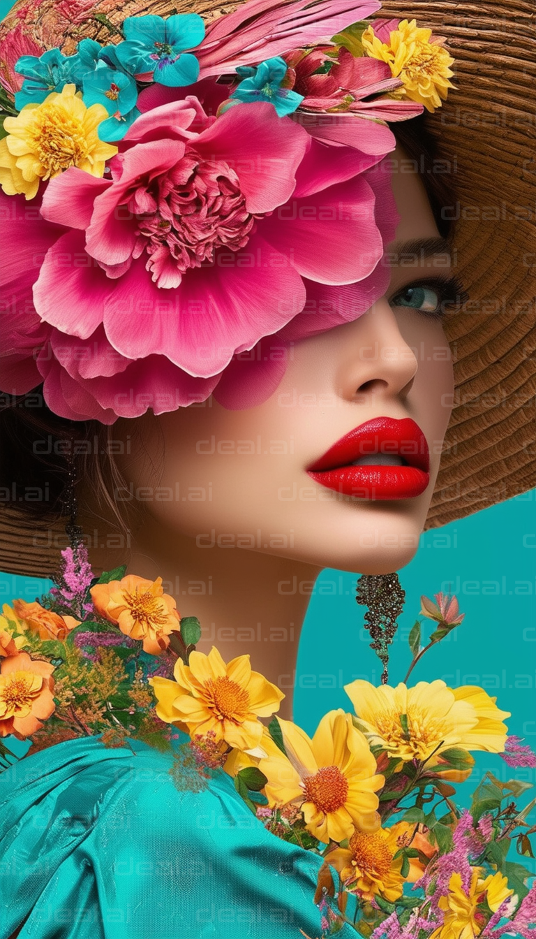 "Vibrant Blossoms Adorn Straw Hat Fashion"