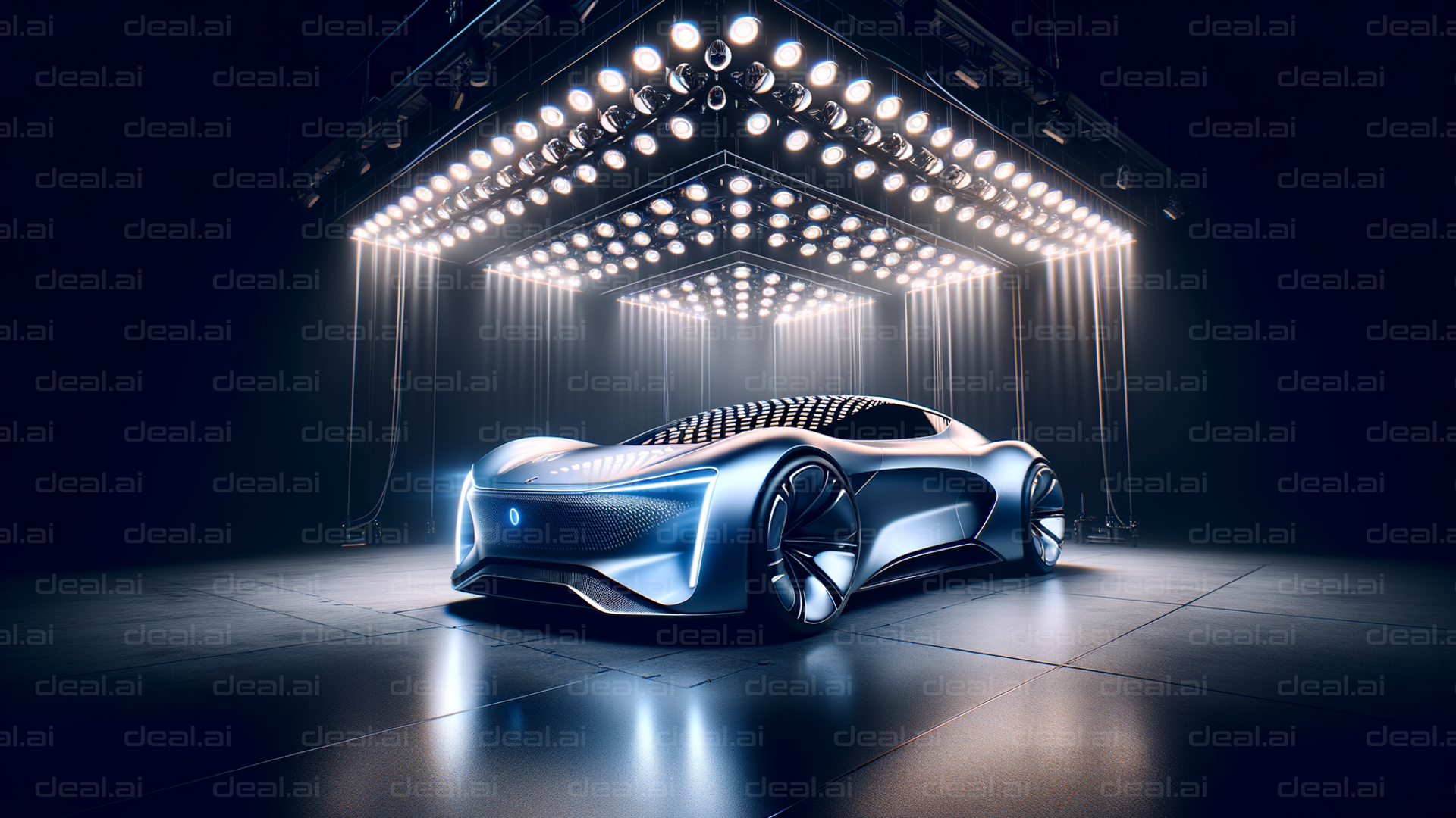 "Futuristic Car Under Stage Lights"