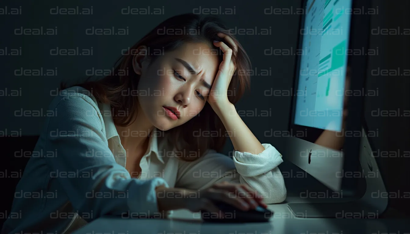 Exhausted at Work Late at Night