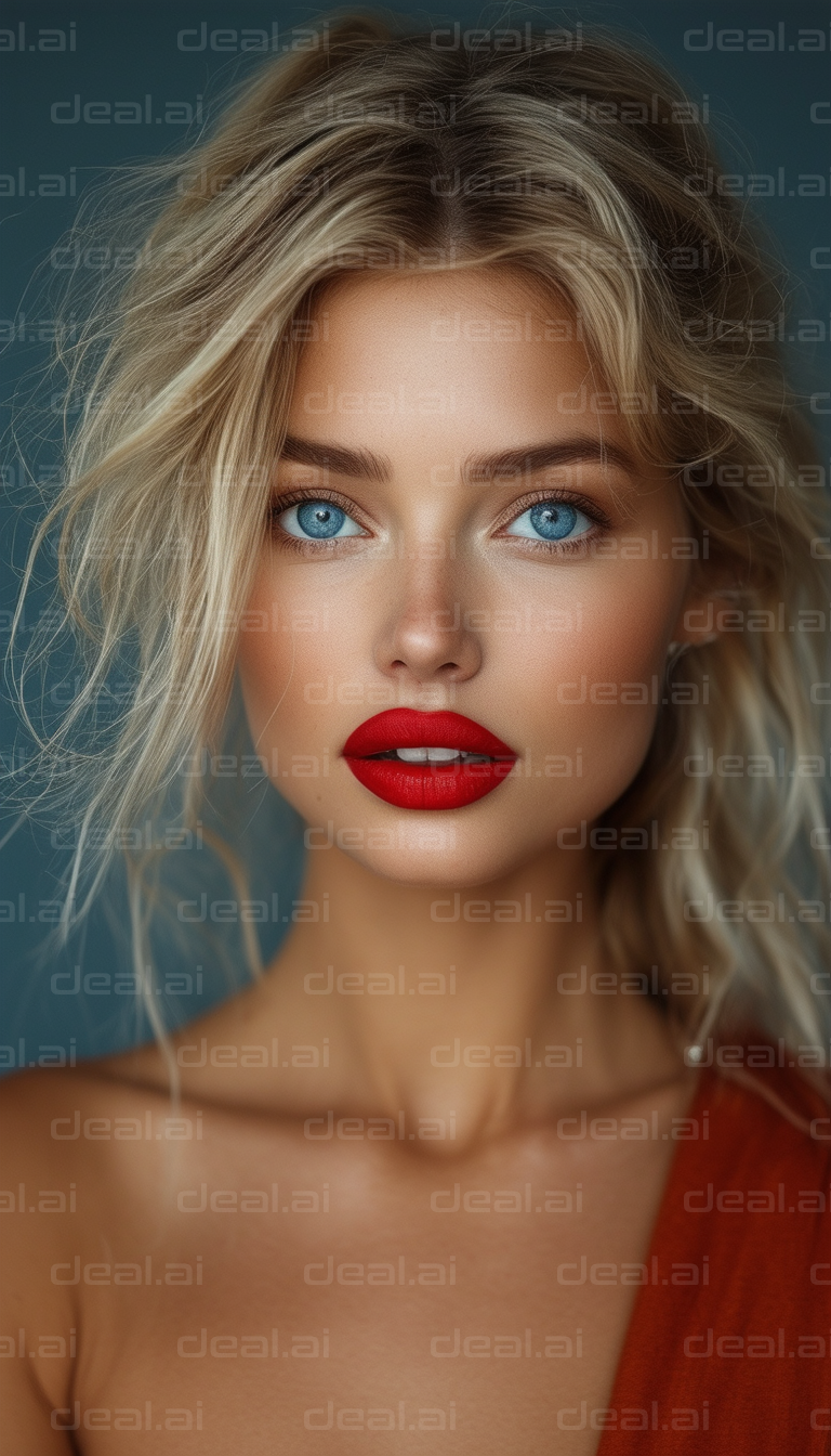 Blonde Beauty with Striking Red Lips