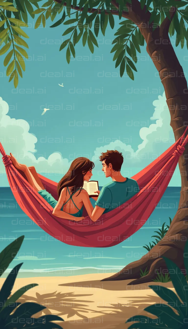 "Couple Relaxing in Hammock by the Sea"