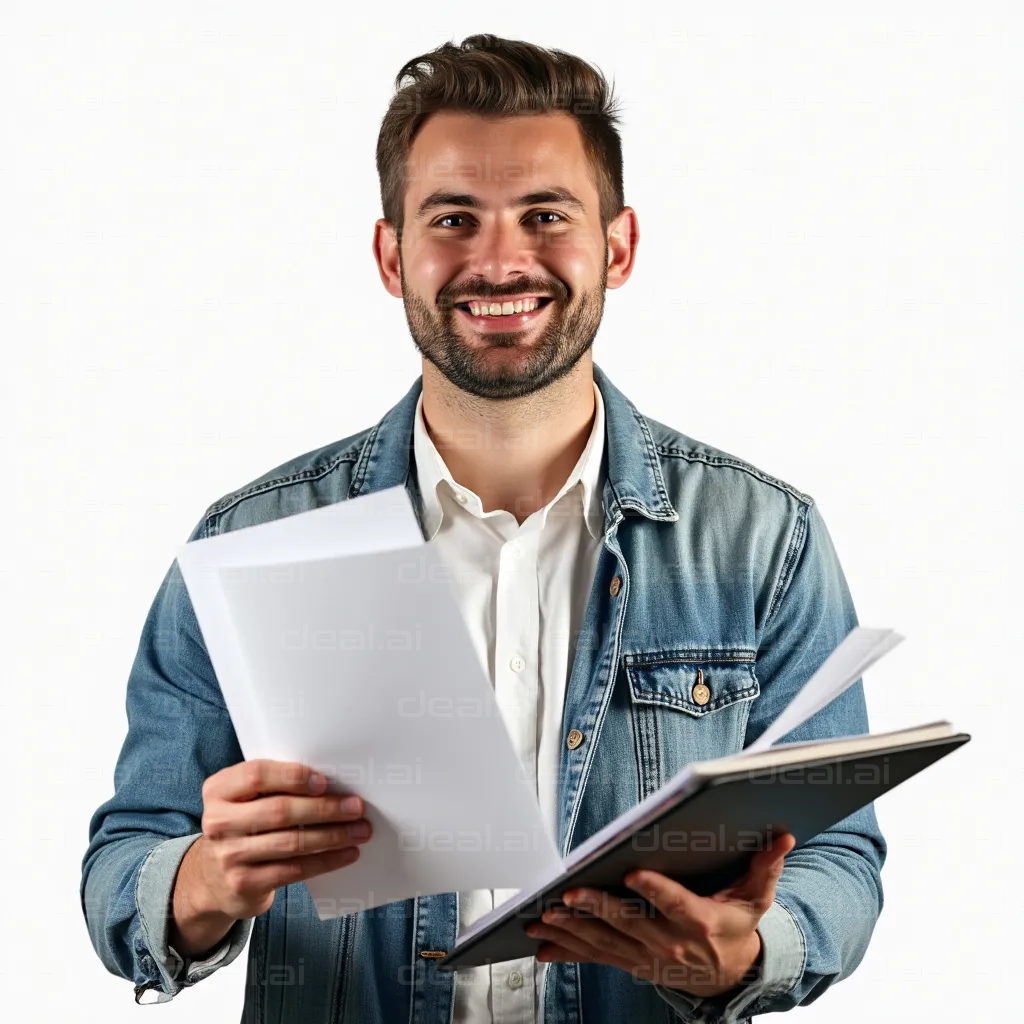 Smiling Man Holding Documents