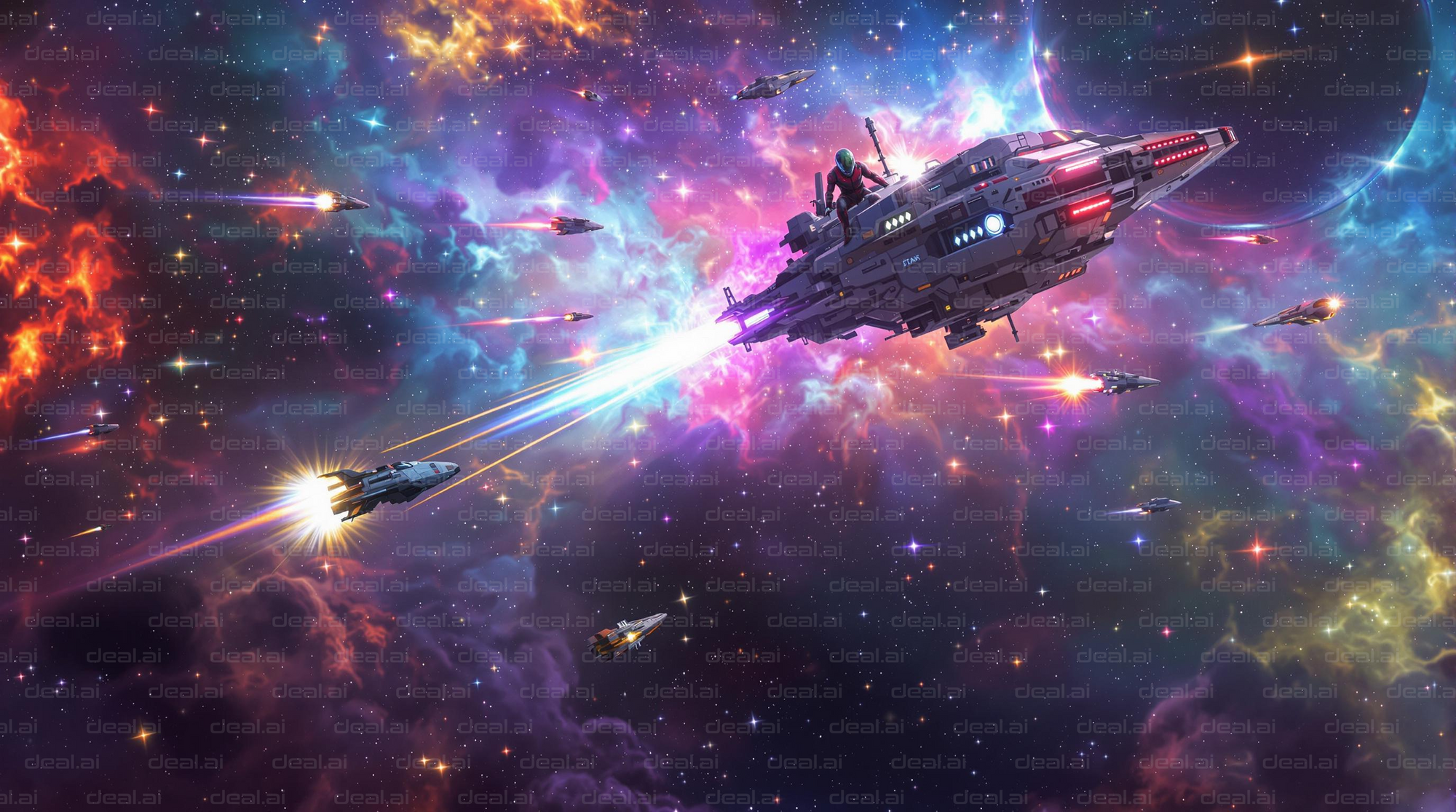 Galactic Starship Battle Scene