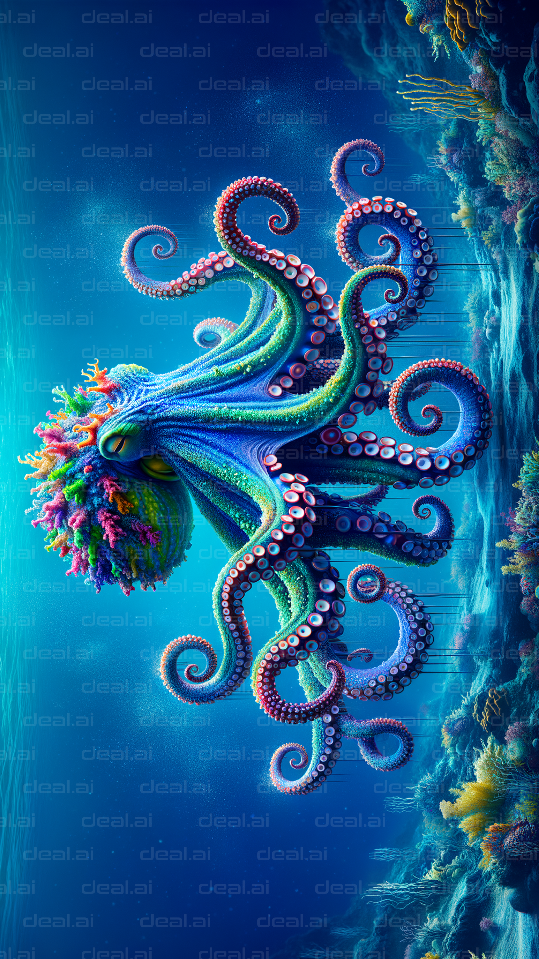 Colorful Octopus in Vibrant Coral Reef