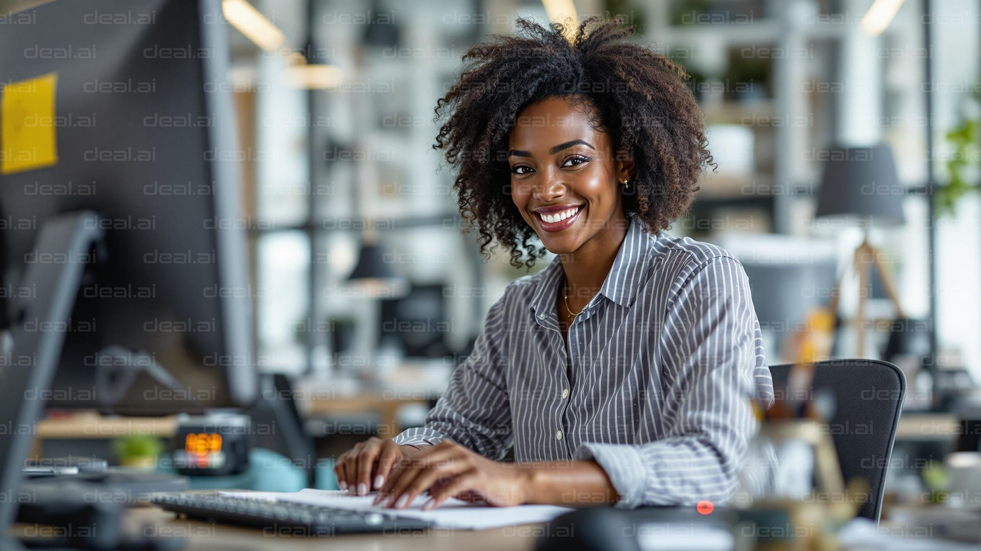 Smiling Professional at Computer Desk