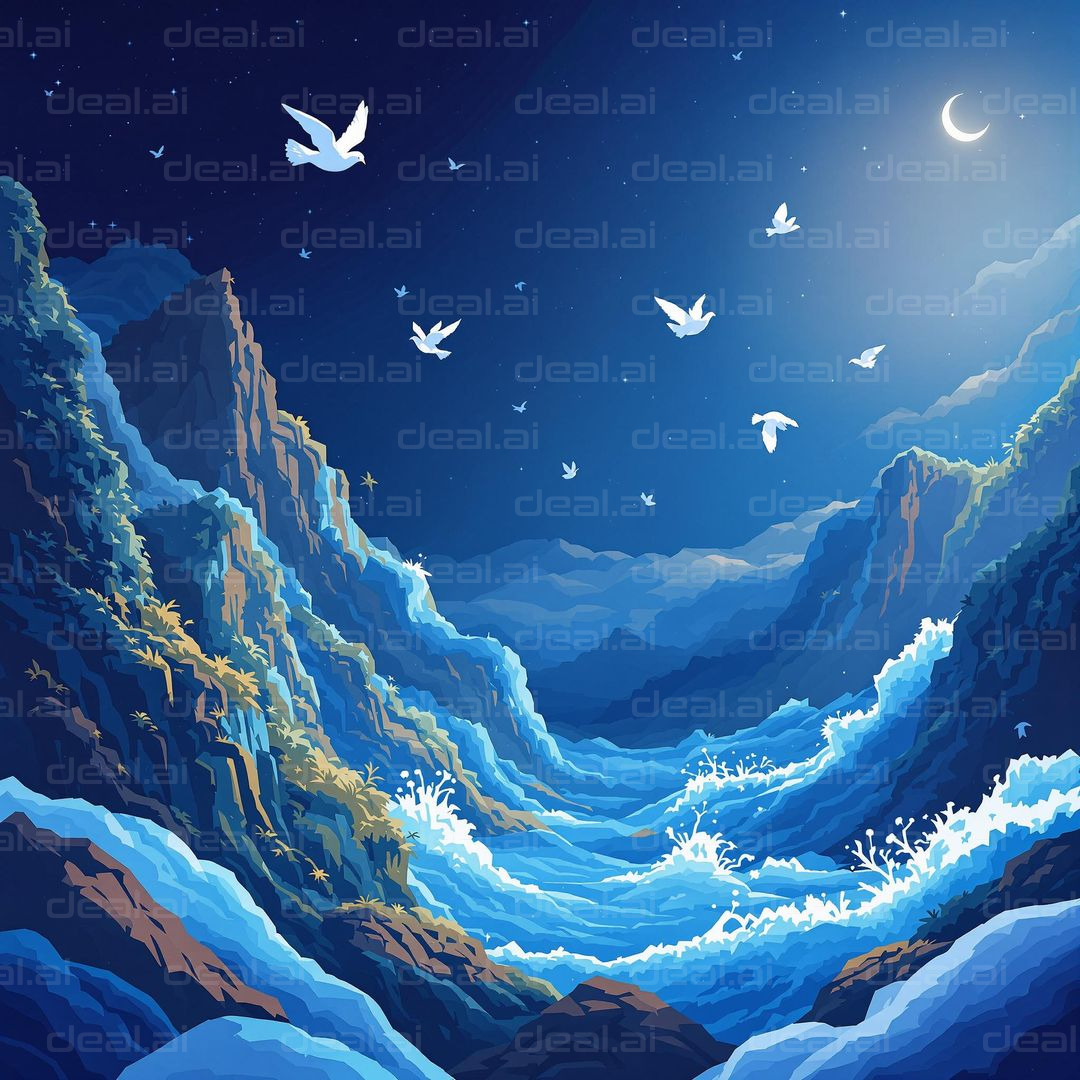 "Moonlit Waves and Flying Doves"