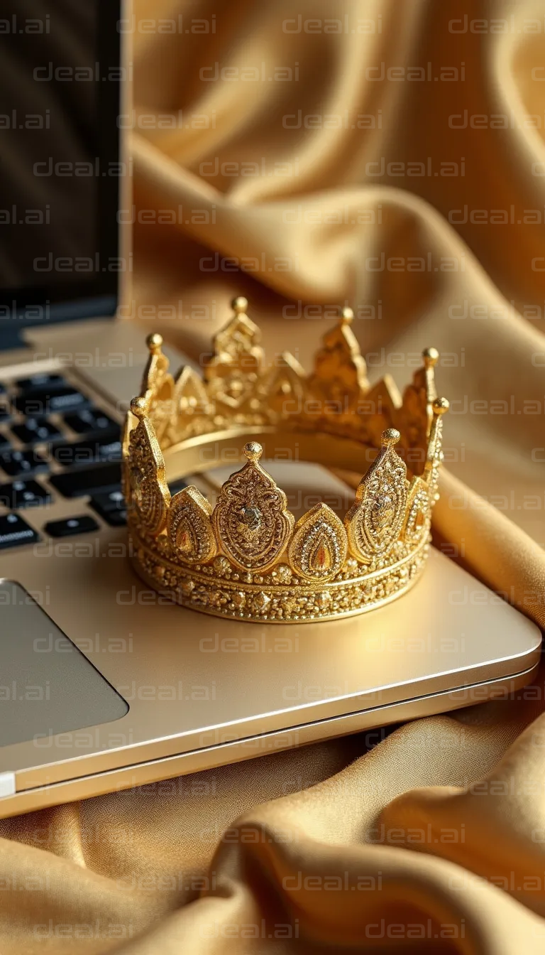 "Crown on Laptop: Royalty Meets Technology"