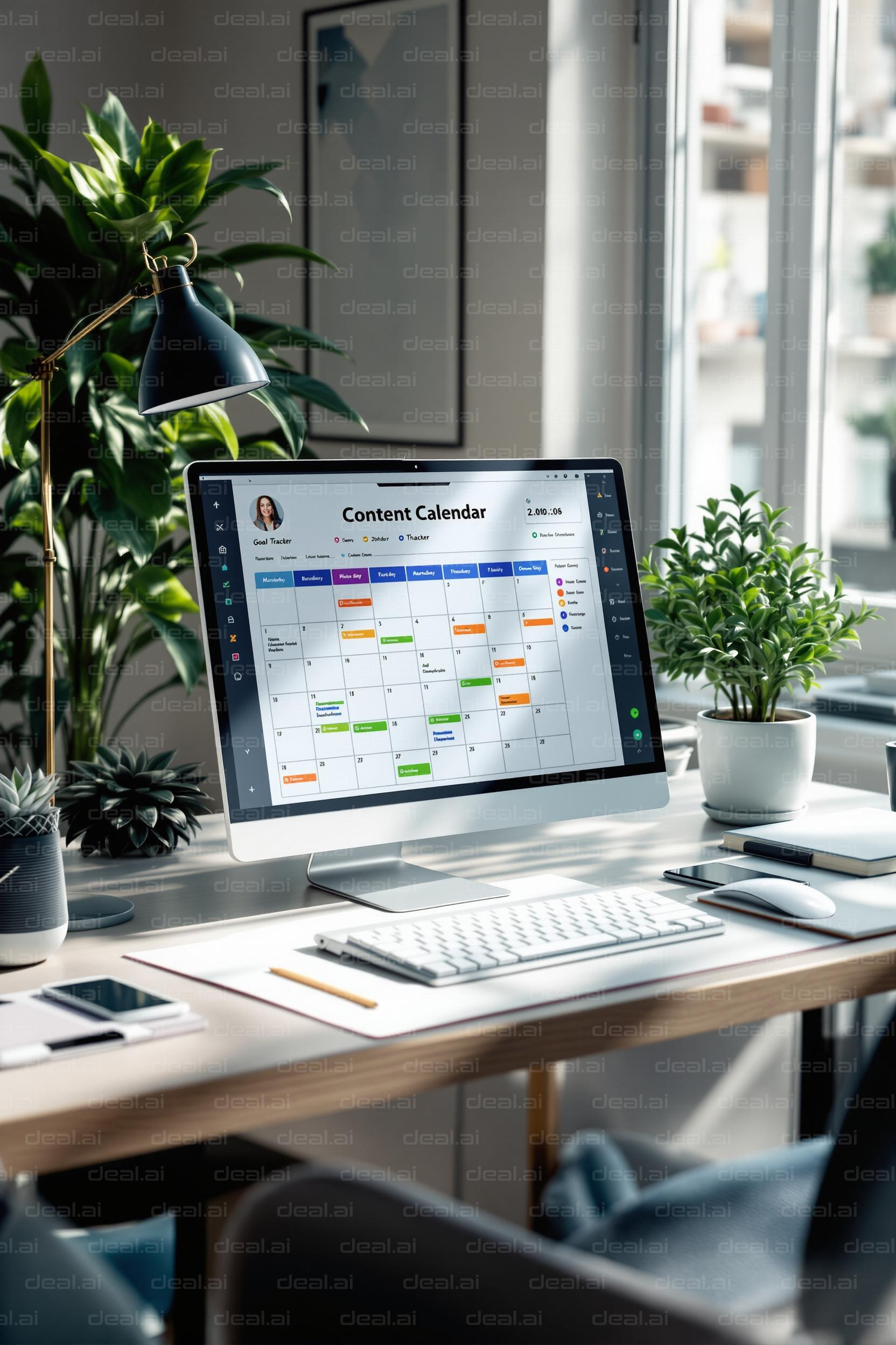 Organized Desk With Content Calendar