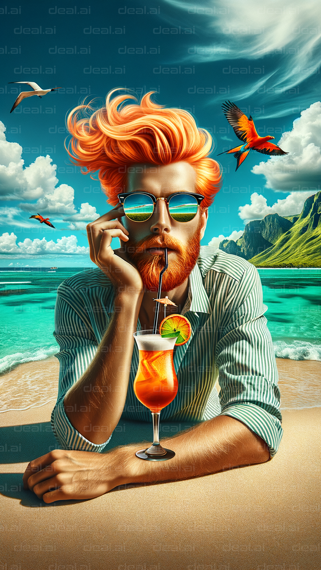 "Beachside Relaxation with a Tropical Drink"