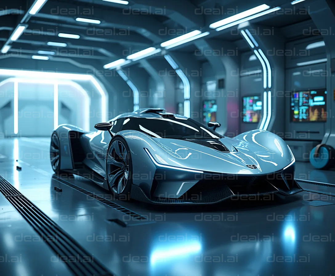 "Futuristic Supercar in Modern Garage"