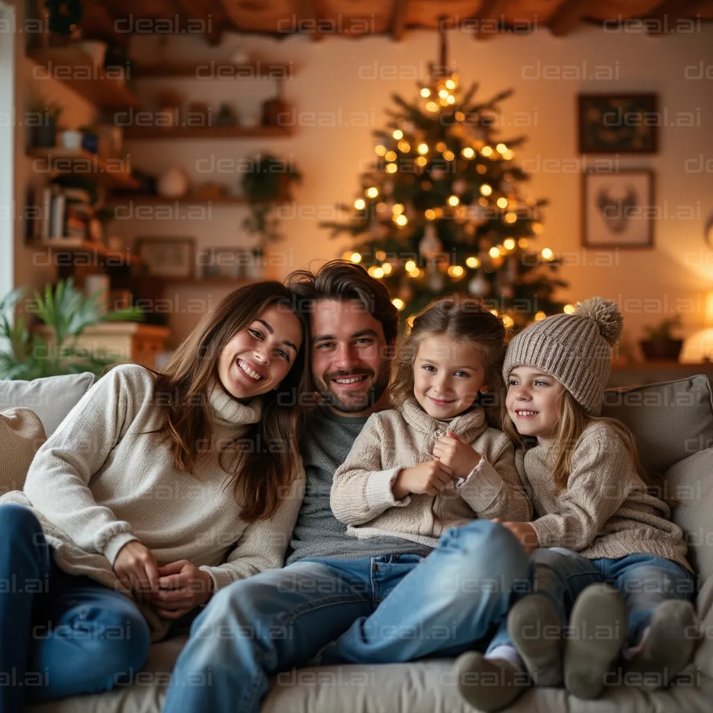 "Cozy Family Christmas by the Tree"