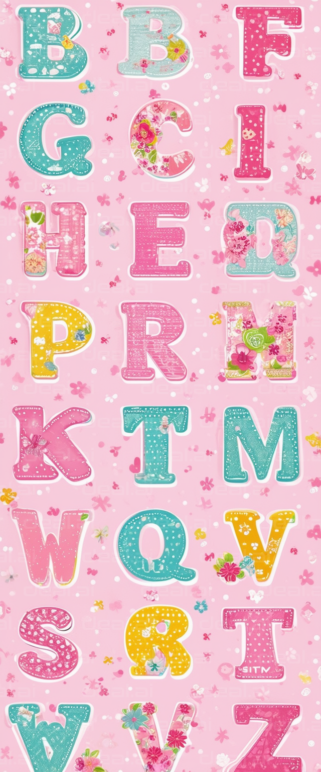 "Floral and Dotted Alphabet on Pink"