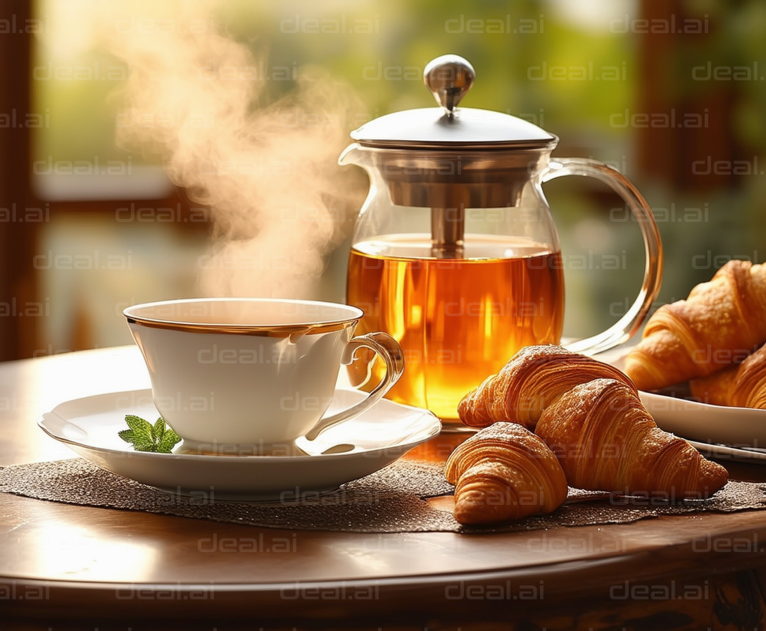 Morning Tea with Fresh Croissants