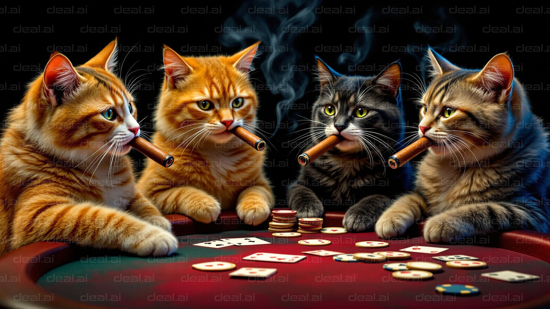 Poker Cats Smoking Cigars