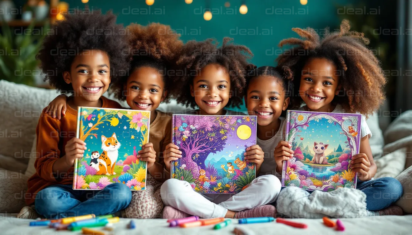 Happy Kids with Colorful Storybooks