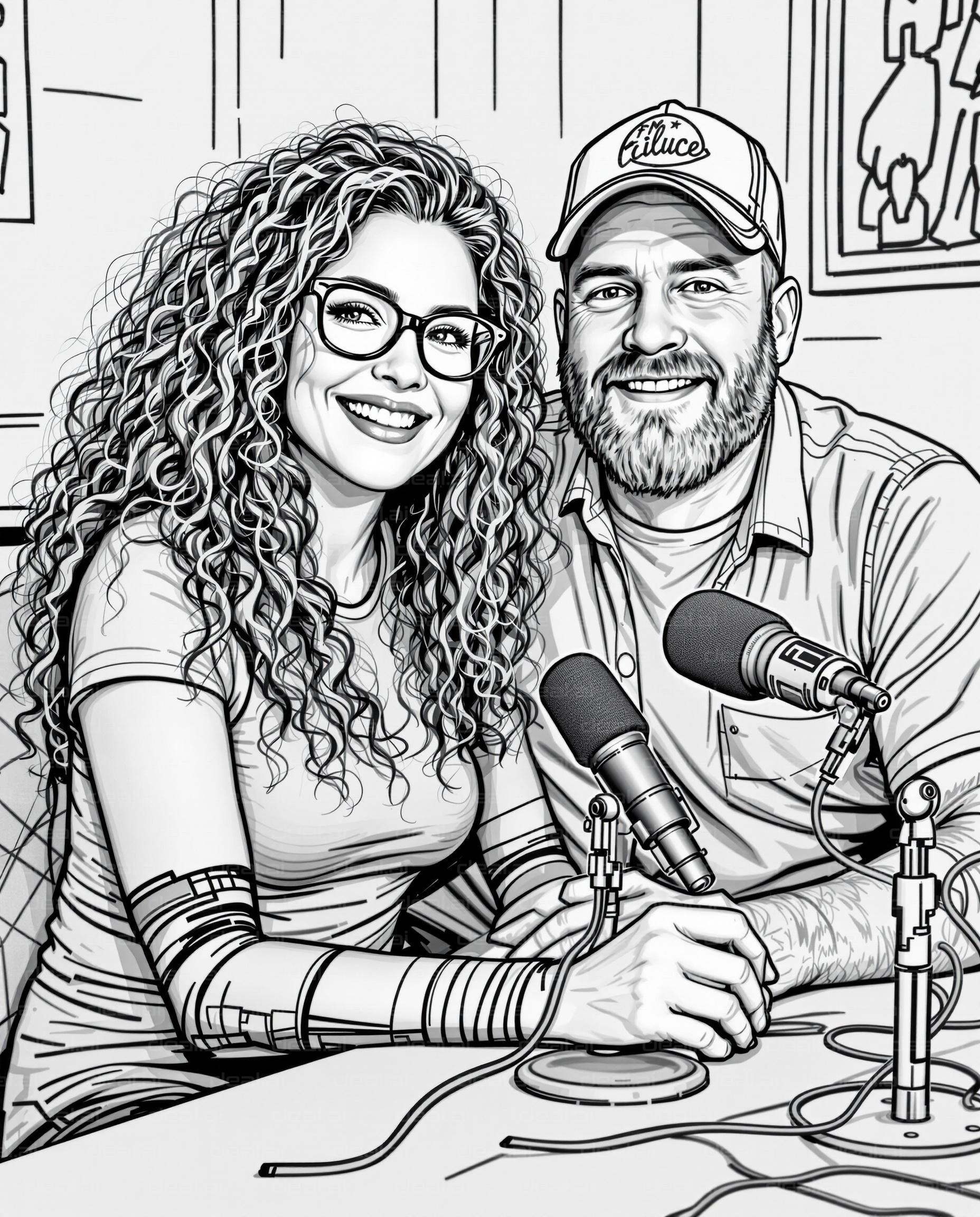 Podcasting Duo in Black and White