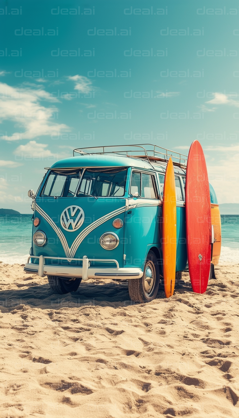 Vintage Surf Van on the Beach