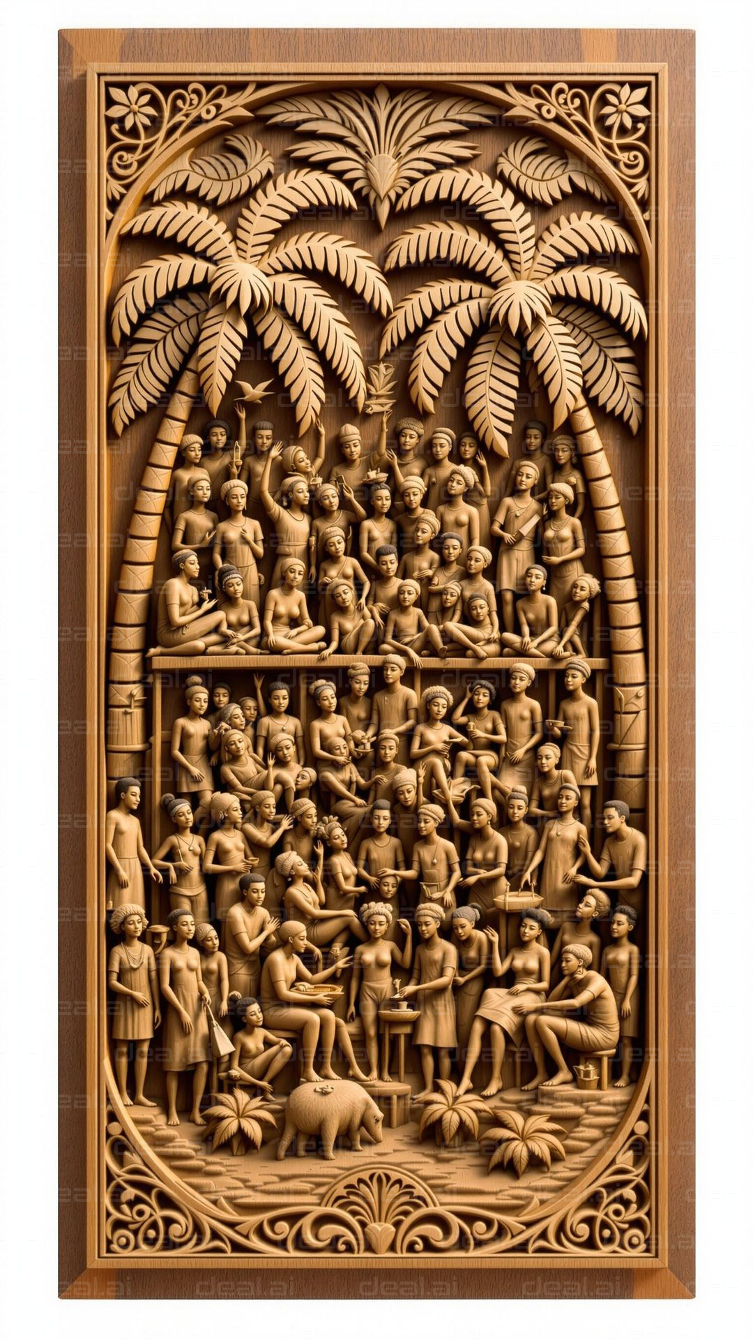 Intricate Wooden Carved Scene