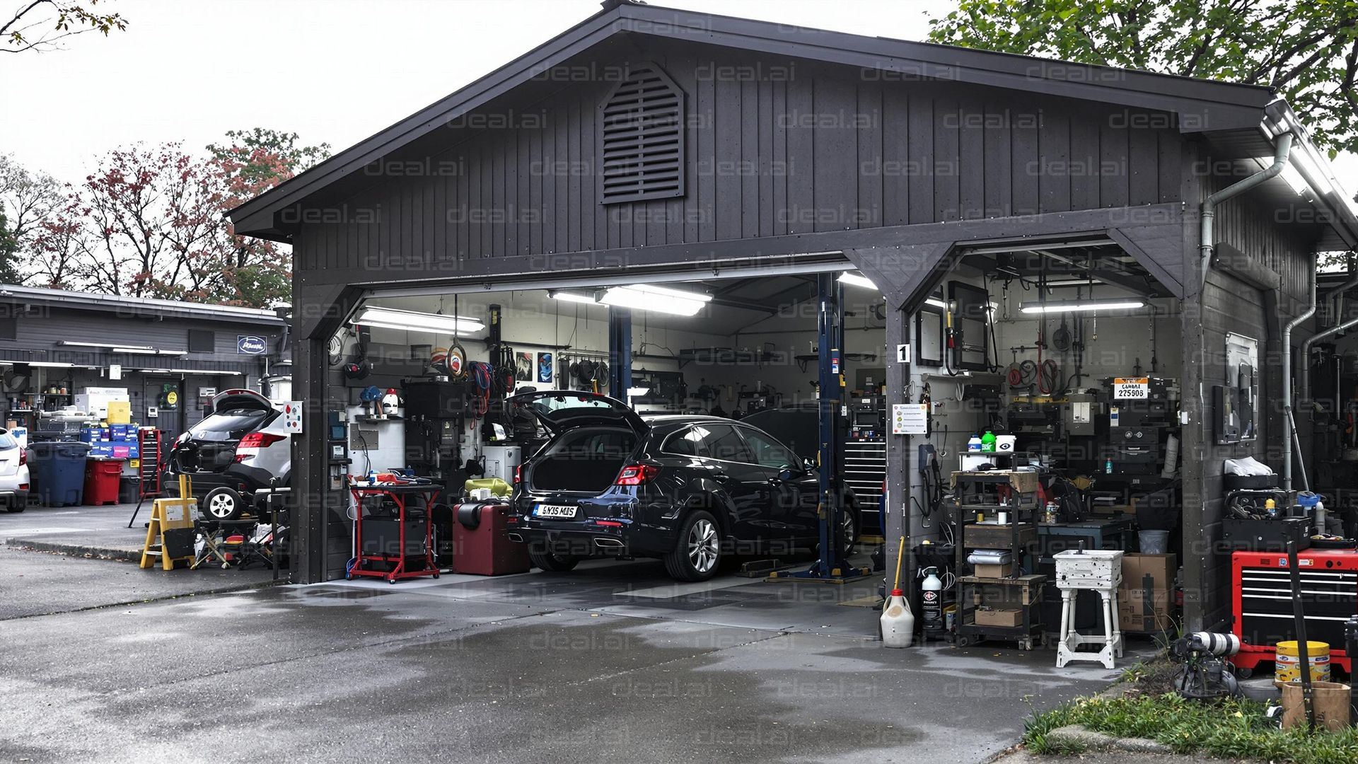 Busy Auto Repair Garage Scene
