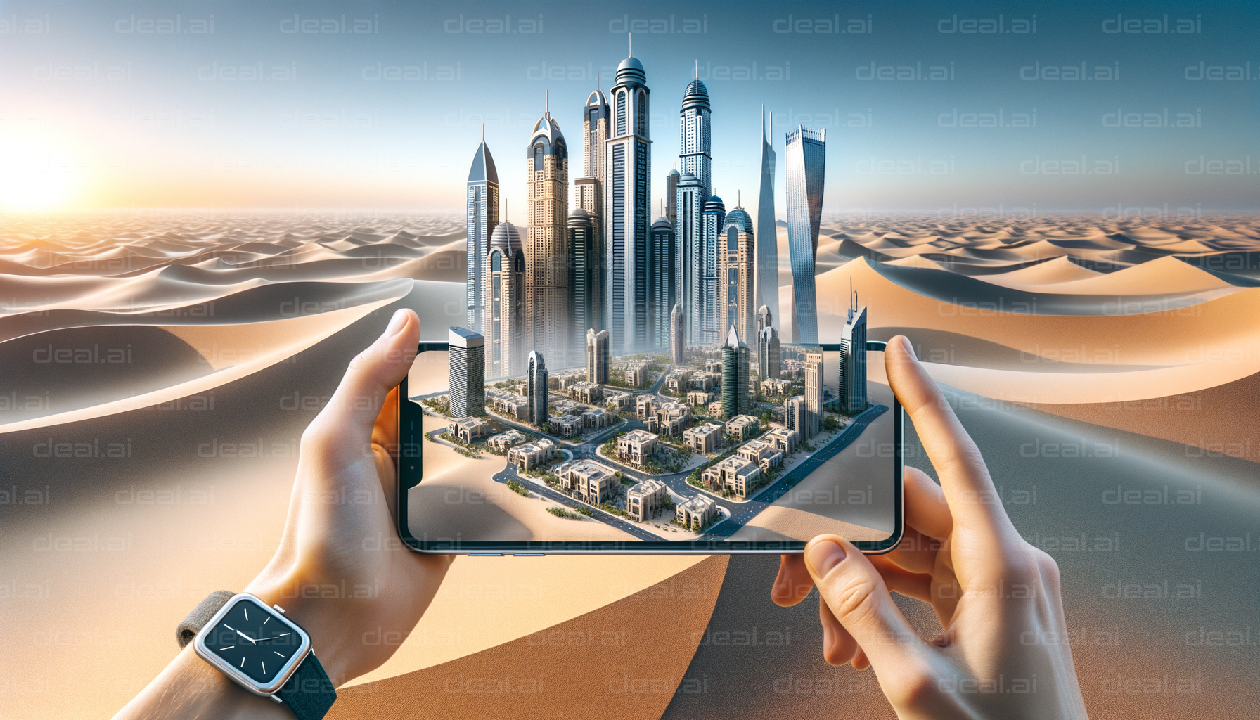 "Futuristic City Emerges from Smartphone"