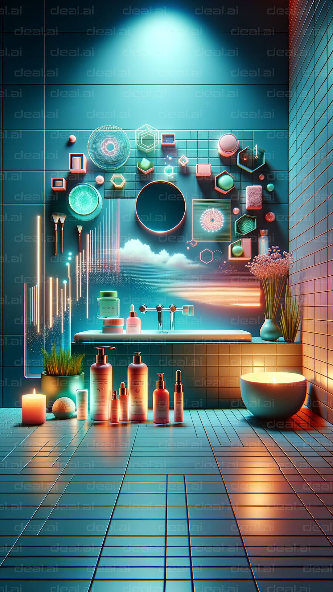 "Modern Neon Bathroom Spa Setup"