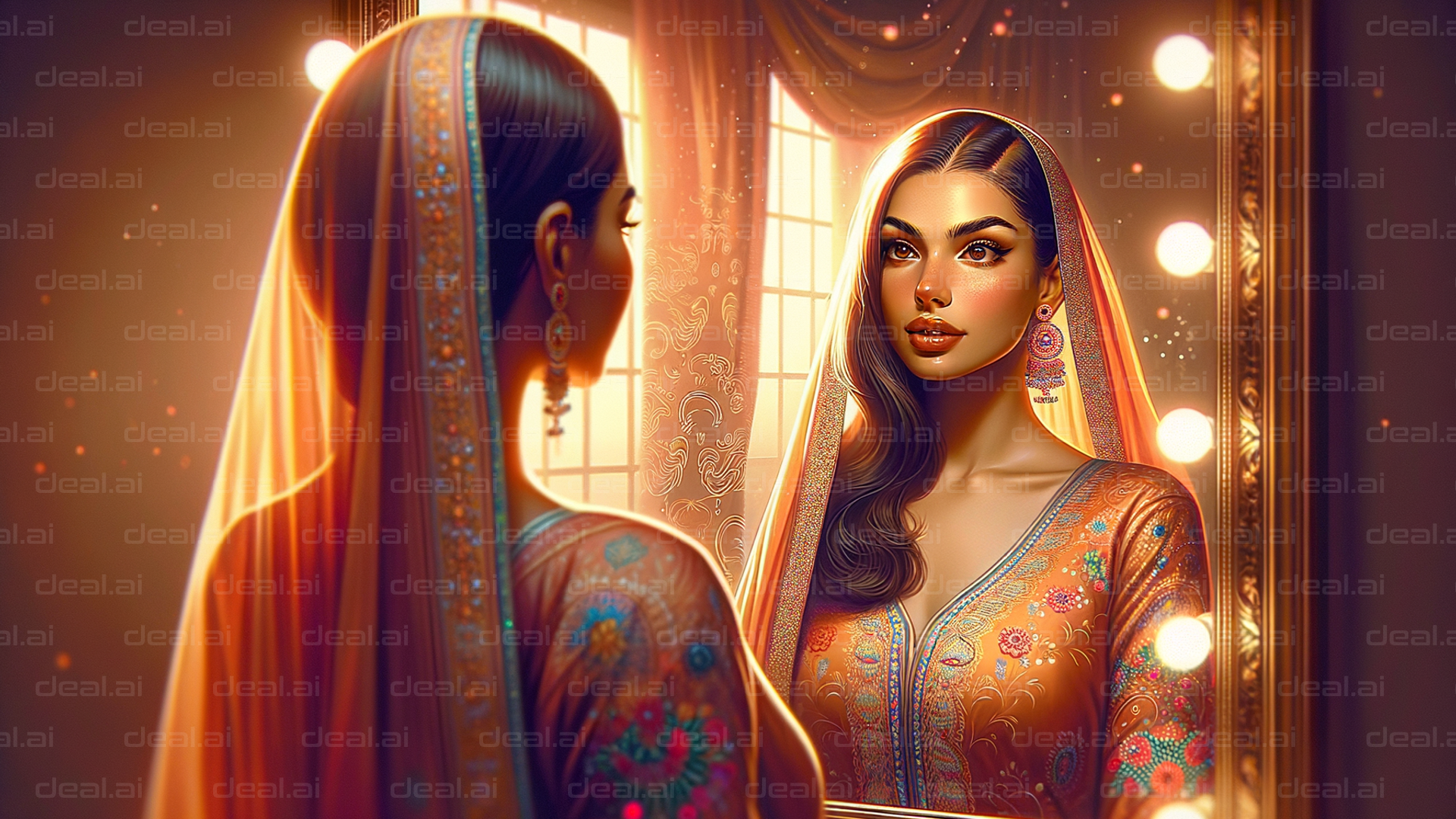 Bride Gazing into Mirror