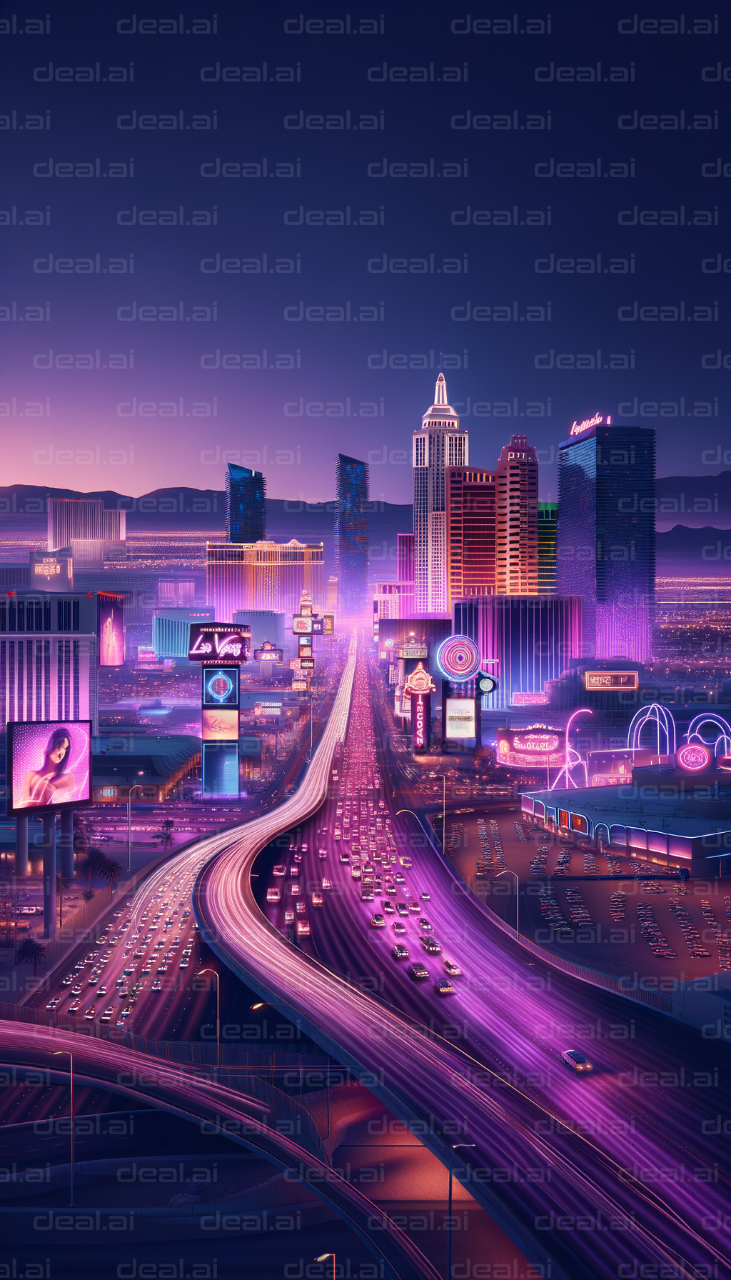 "Neon-Lit City Freeway at Dusk"