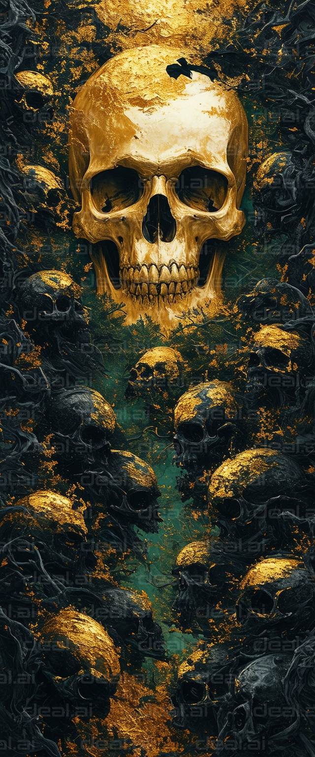 "Golden Skull Amidst Darkness"