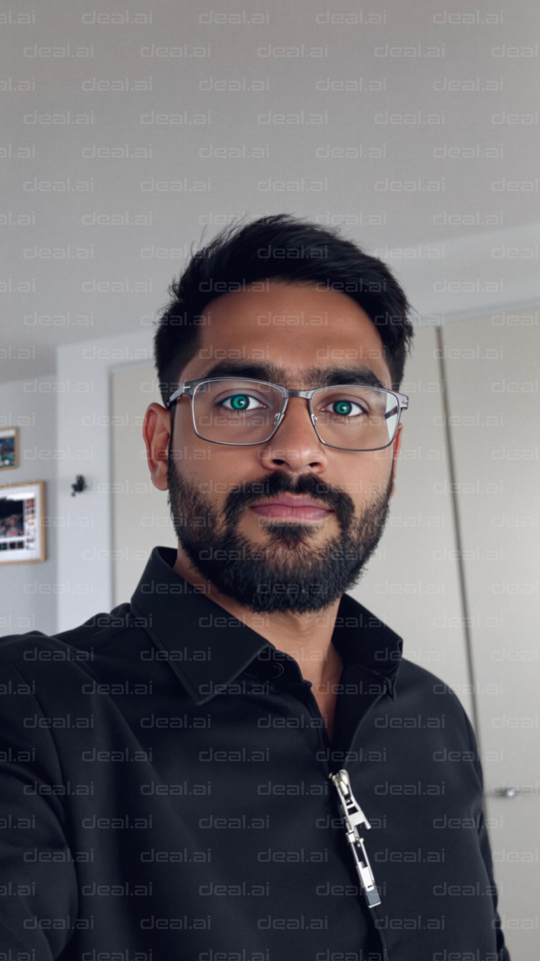 Man with Glasses and Beard in Black Shirt