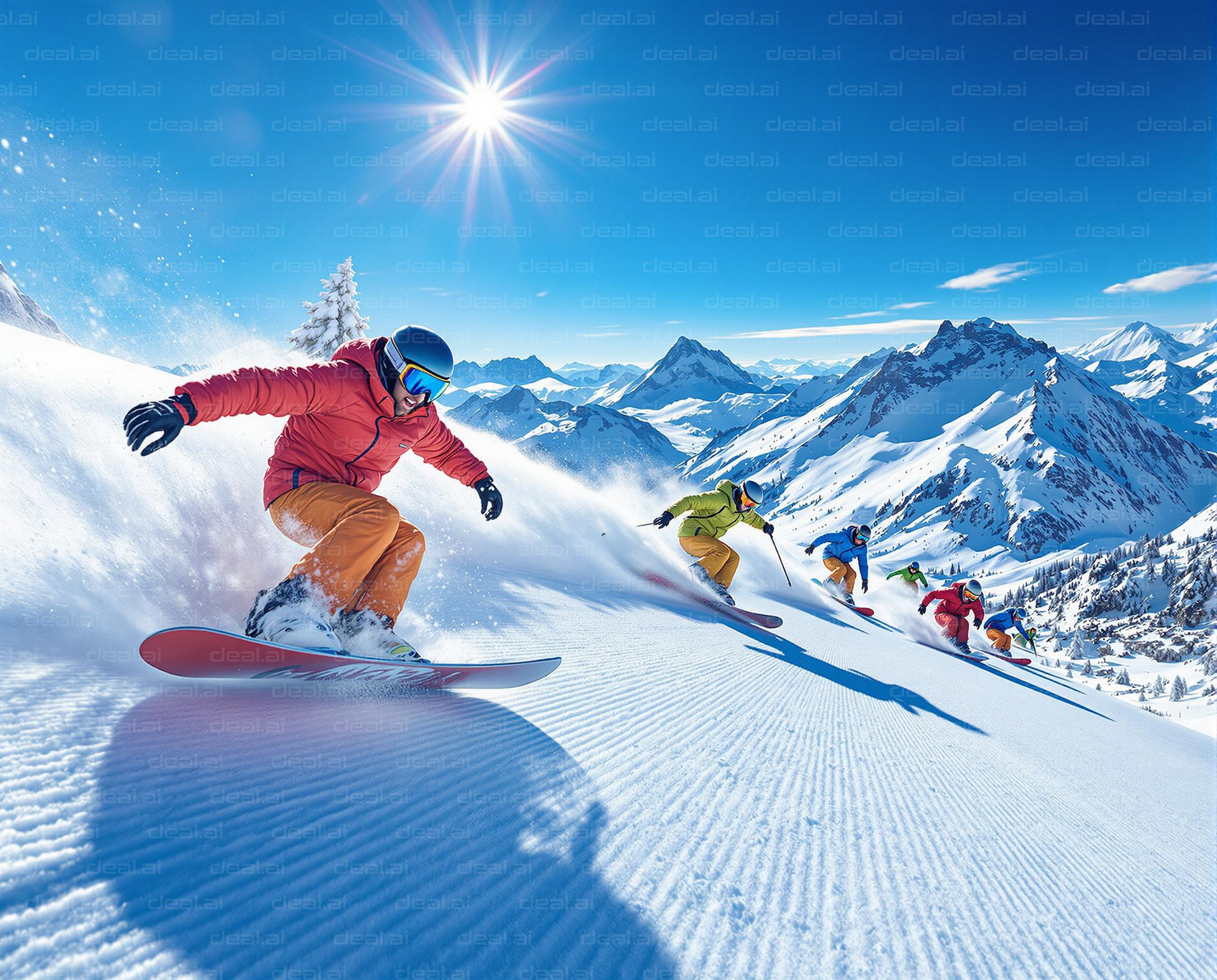 Snowboarding in the Sunlit Alps