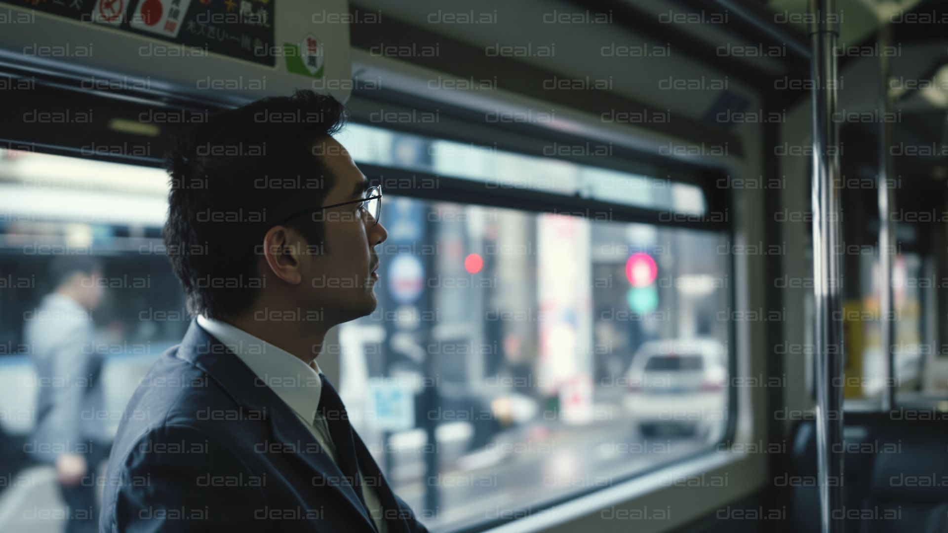 Man Gazing Out Train Window