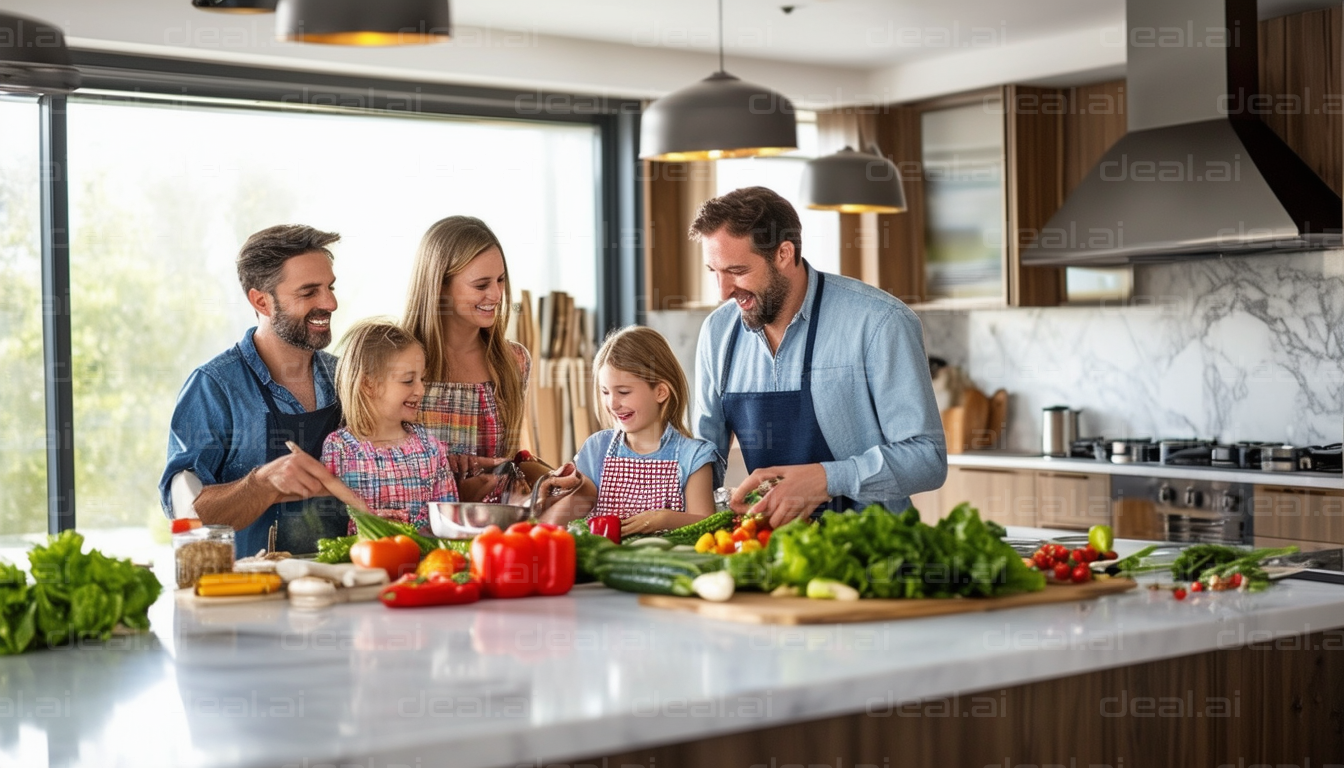 Family Cooking Together in Modern Kitchen