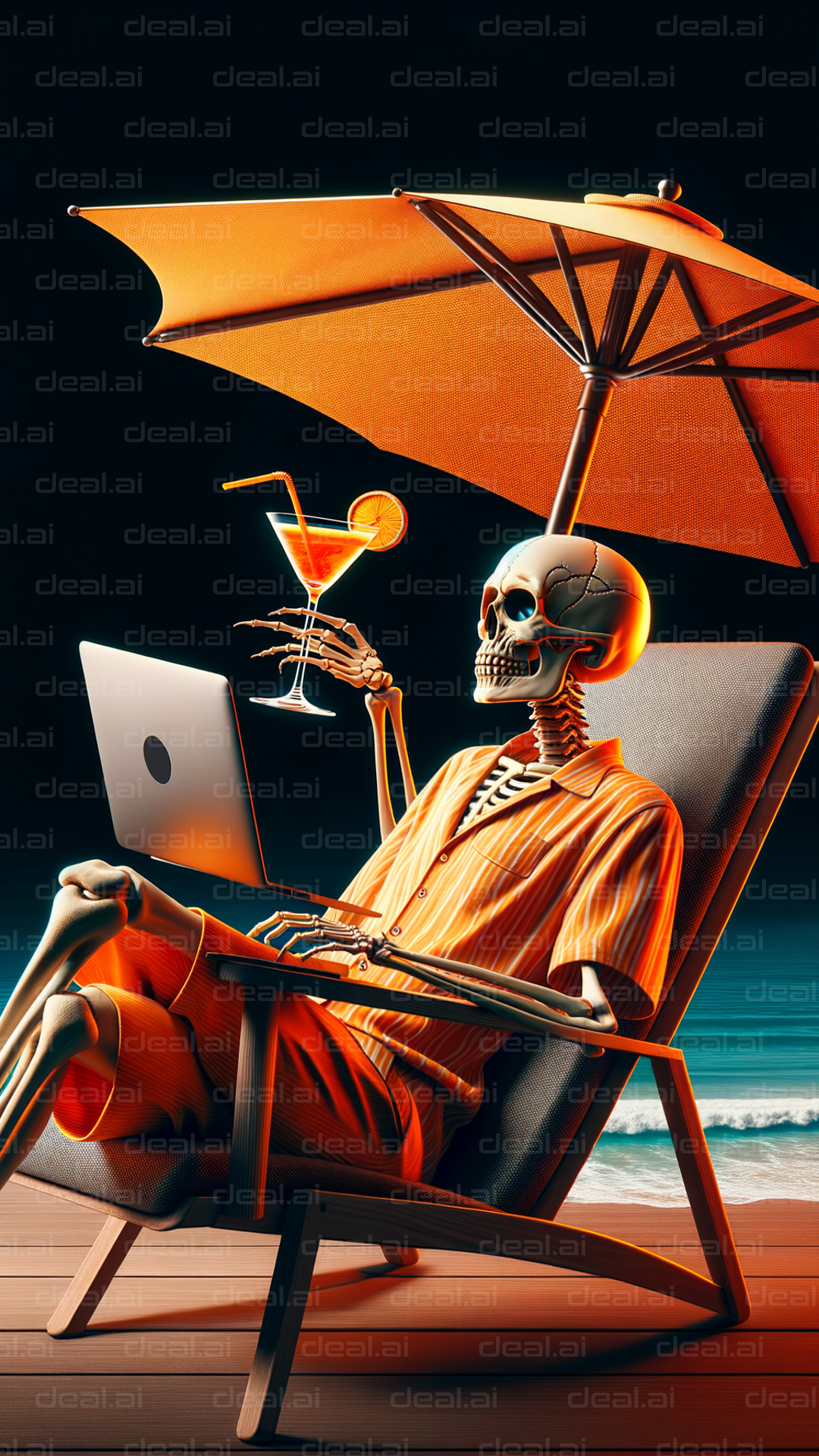 "Skeleton Enjoying a Tropical Workation"