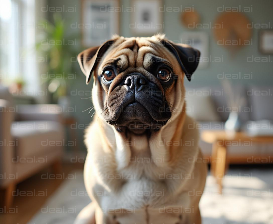 "Pug in Cozy Living Room"