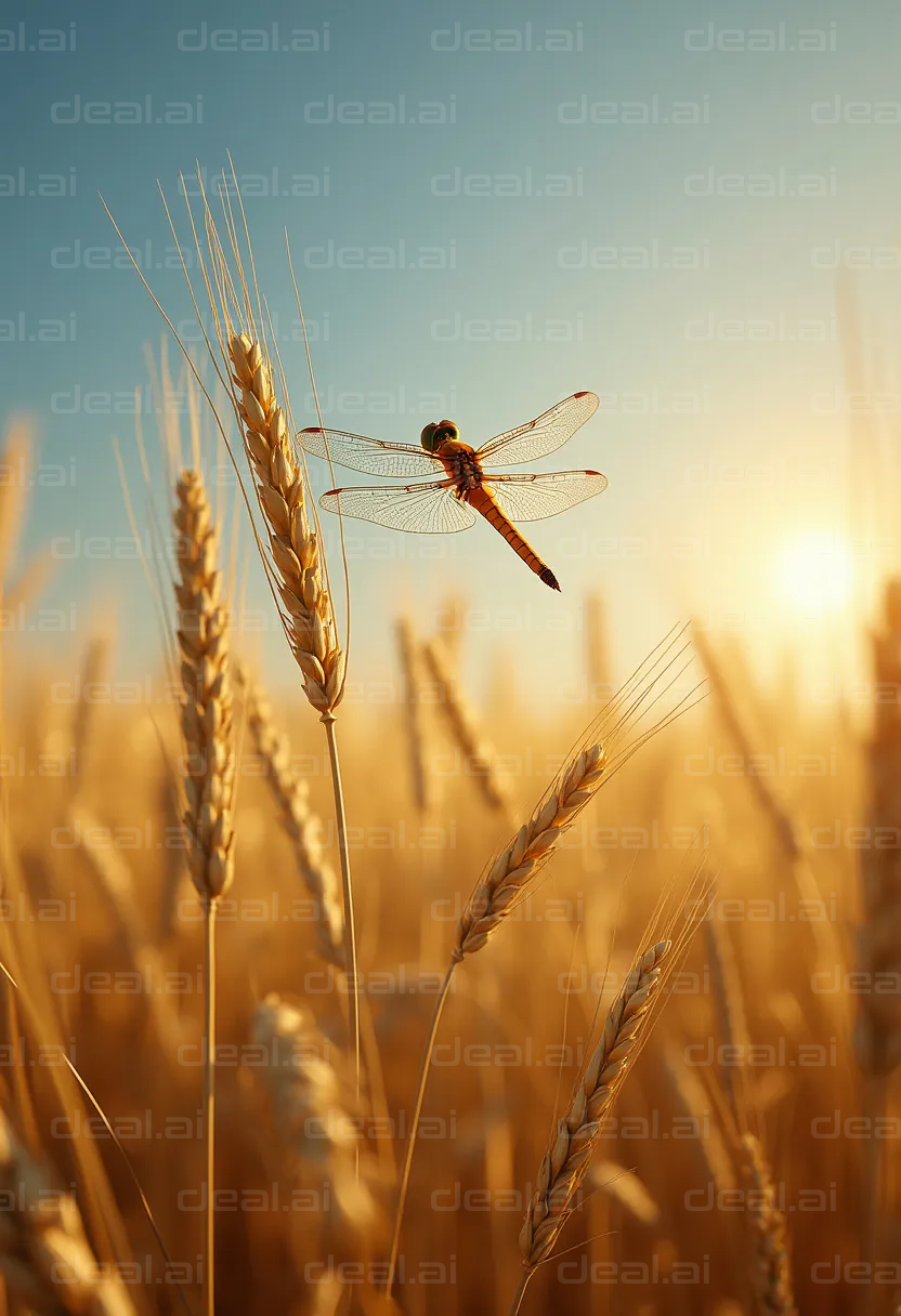 Dragonfly Resting on Golden Wheat