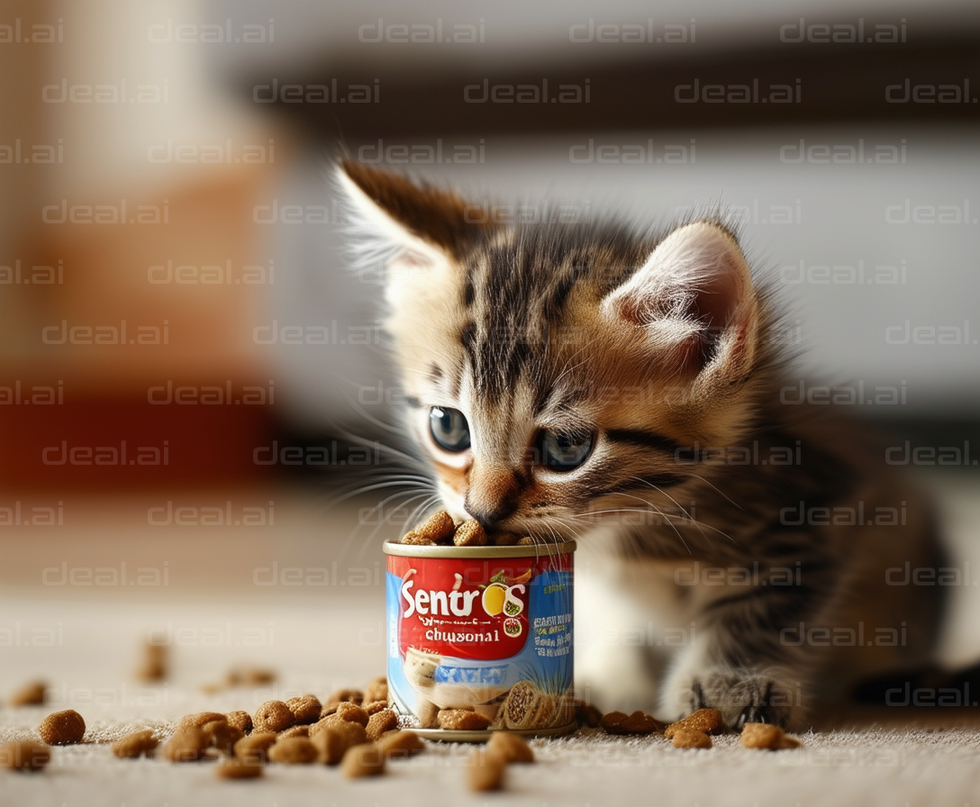 Kitten Enjoys Snack from Tiny Tin