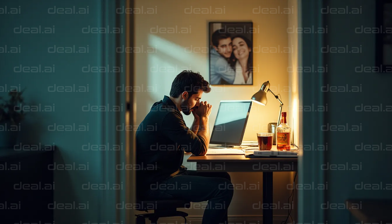 "Late Night Reflections at Desk"