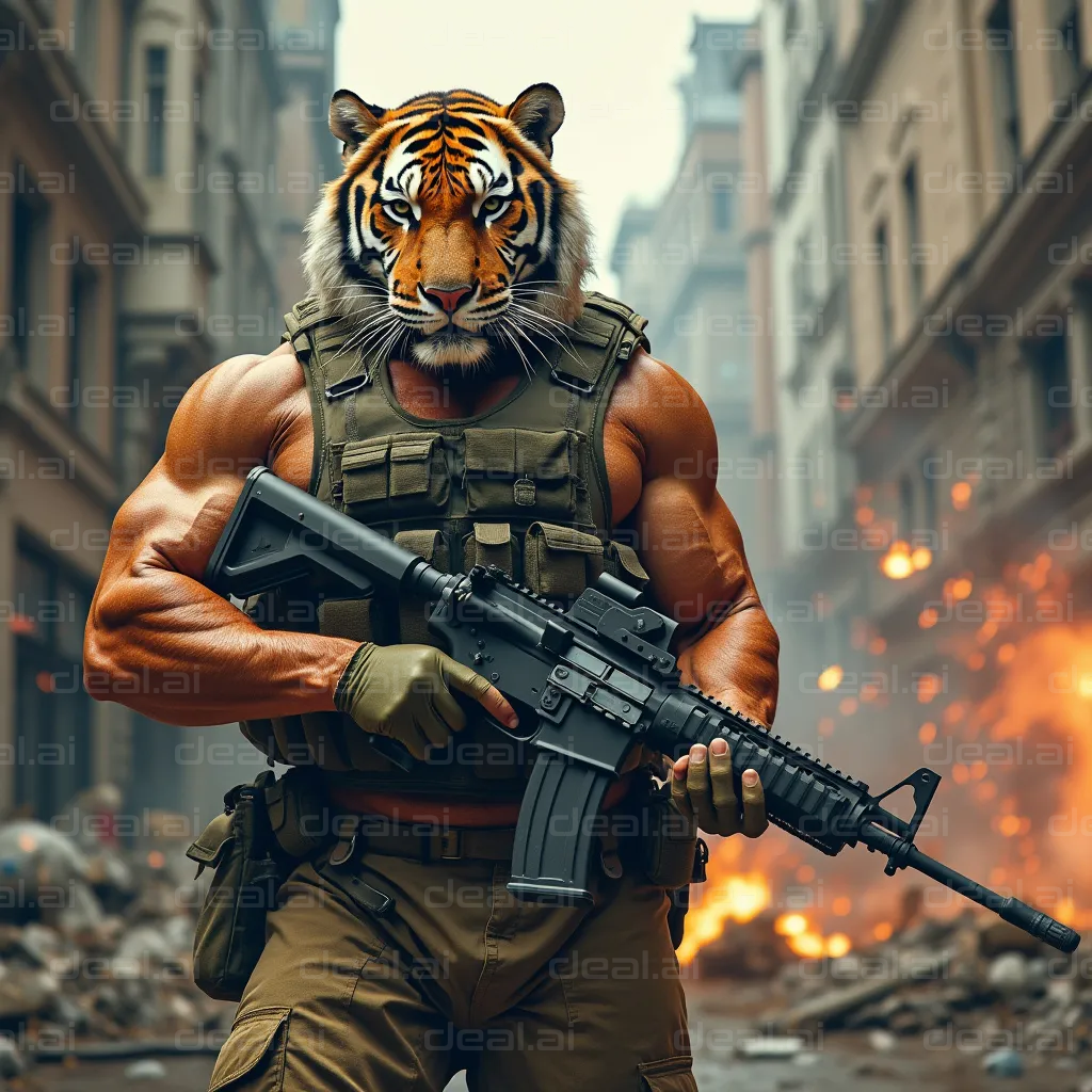 Tiger Soldier in a Burning City
