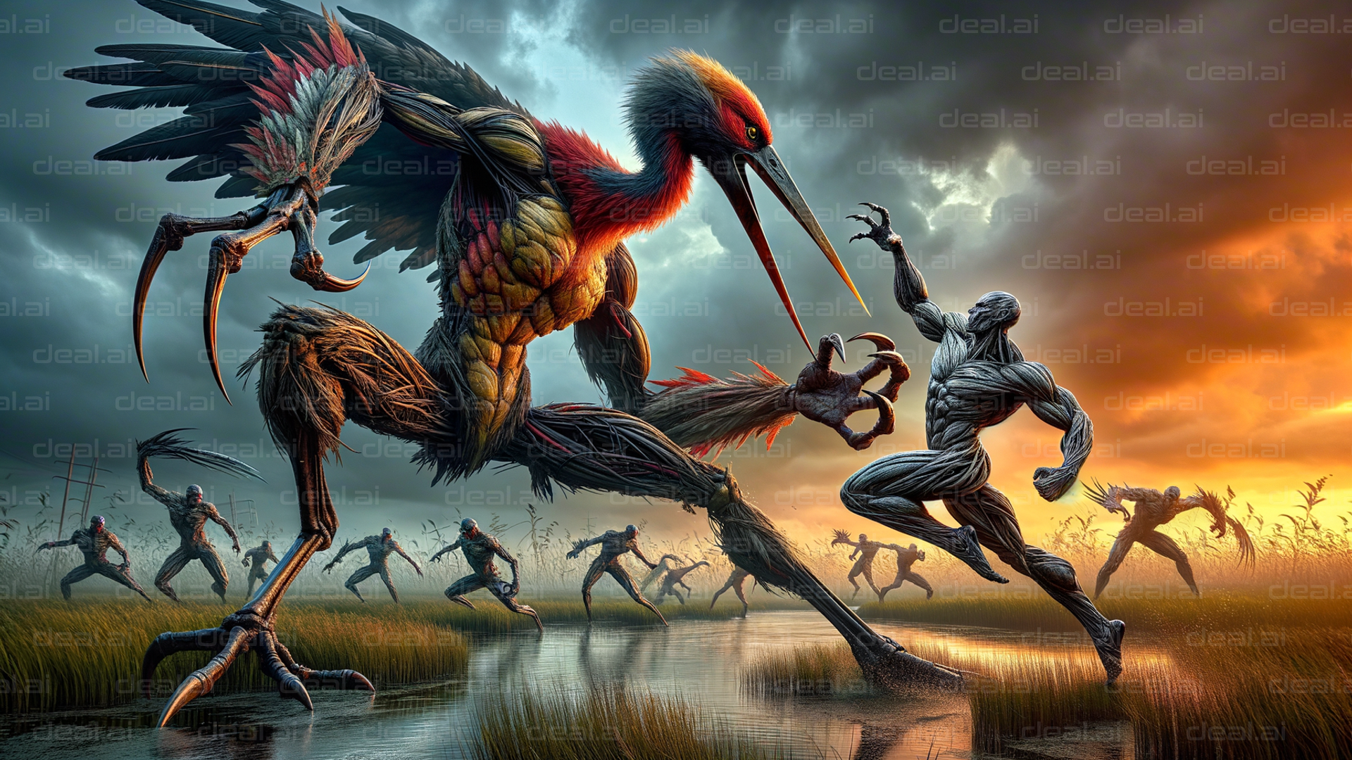 "Epic Battle: Humanoids vs. Giant Birds"